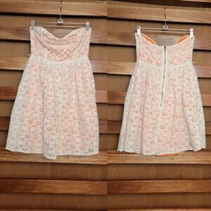 Flying Tomato Orange and Ivory Lace Strapless Mini Dress, Sz S